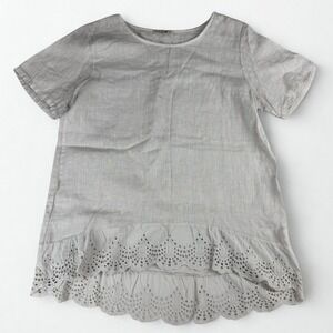 Terzo Millennio Linen Floral Eyelet Hem Blouse Womens L Cream Italy Minimalist